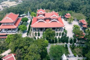 Traditional architecture of Truc Lam Ham Rong Zen Monastery surrounded by pine forests on C4 Hill in Thanh Hoa.
