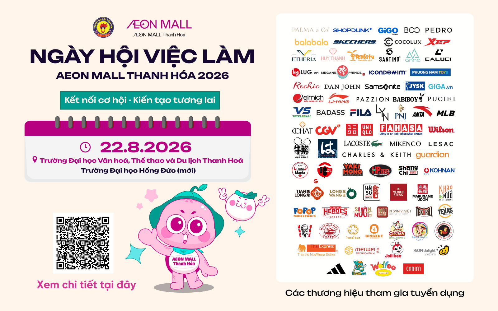 DANH SÁCH CÁC THƯƠNG HIỆU THAM GIA NGÀY HỘI VIỆC LÀM TẠI AEON MALL THANH HÓA